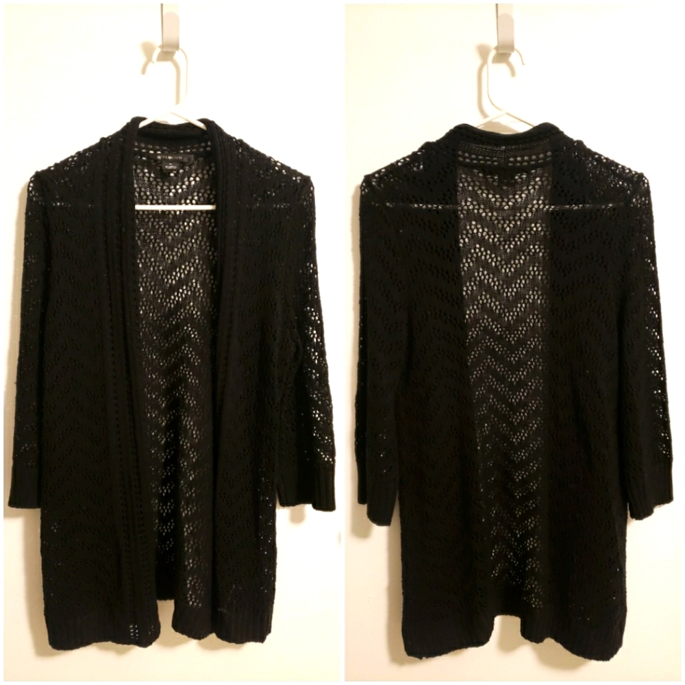 EUC 89th & Madison Medium (M) 3/4 Sleeved Black Open Front Knit Cardigan